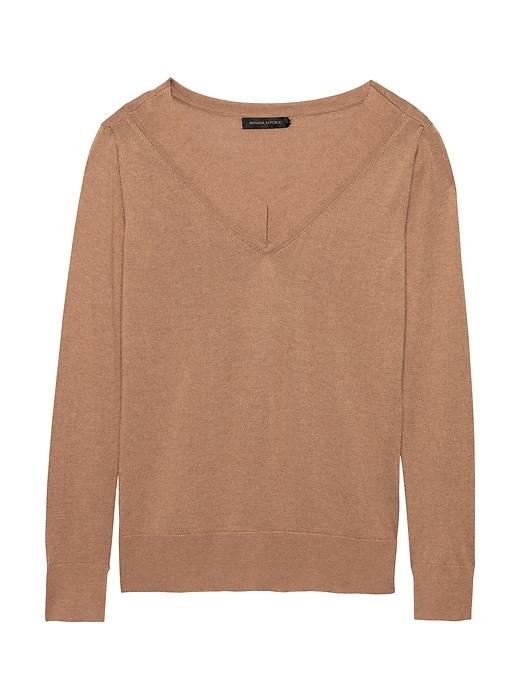 Banana Republic Womens Silk Cashmere Varsity V-neck Sweater Camel Size M
