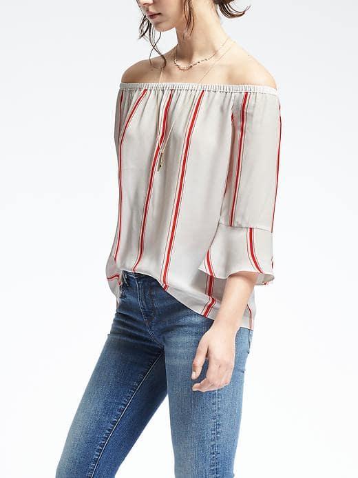 Banana Republic Off Shoulder Stripe Top - Snow Day