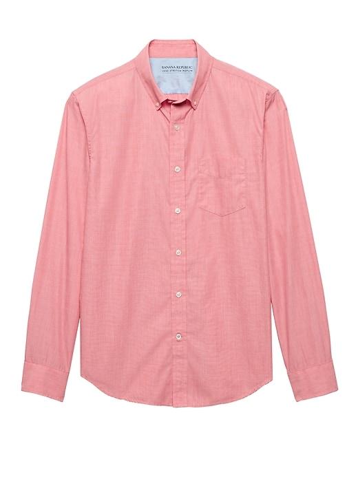 Banana Republic Mens Camden Standard-fit Luxe Poplin Shirt Cherry Red Size Xxs