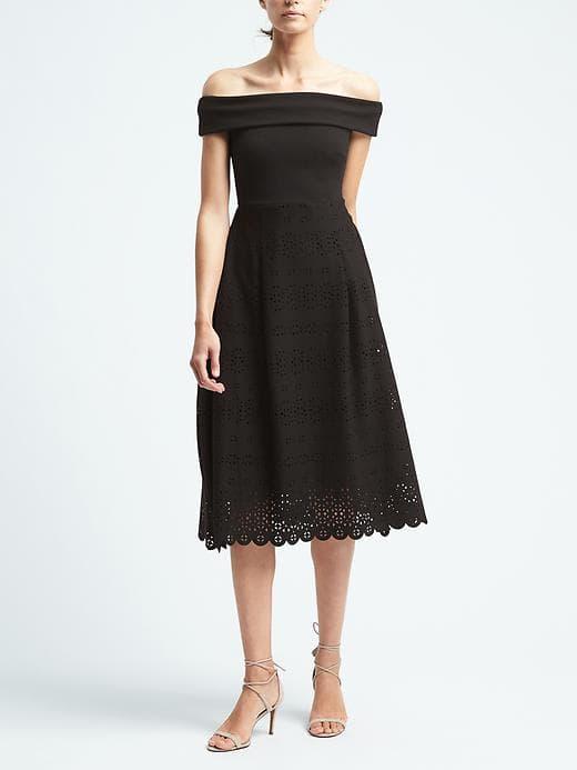 Banana Republic Womens Lasercut Ponte Midi Dress - Black