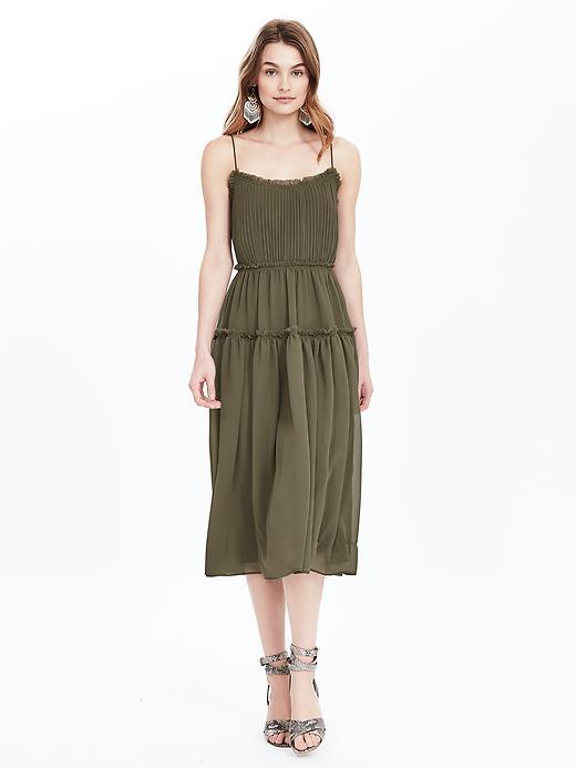 Banana Republic Womens Strappy Midi Dress Size 0 Petite - Tigers Eye Green