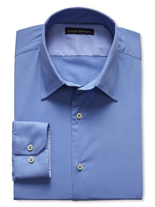 Banana Republic Slim Fit Blue Stretch Poplin Dress Shirt - Egatta Blue