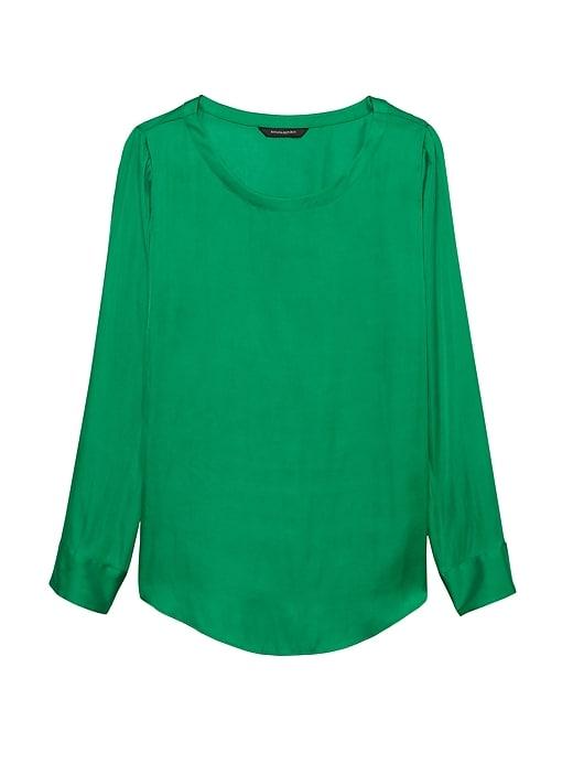 Banana Republic Womens Petite Soft Satin Perfect Tunic Top Kelly Green Size M