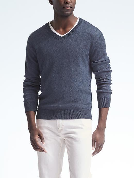 Banana Republic Mens Stretch Linen Vee Pullover - Pacific Blue
