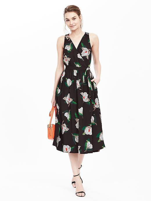 Banana Republic Womens Floral Sleeveless Midi Dress Size 0 - Black