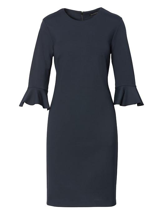 Banana Republic Womens Petite Ponte Flutter-sleeve Sheath Dress Navy Size 2