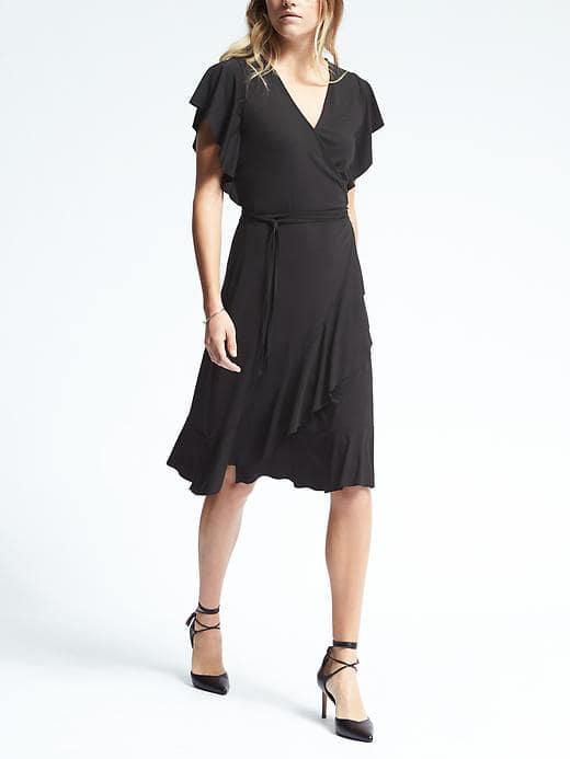 Banana Republic Womens Flounce Wrap Dress - Black