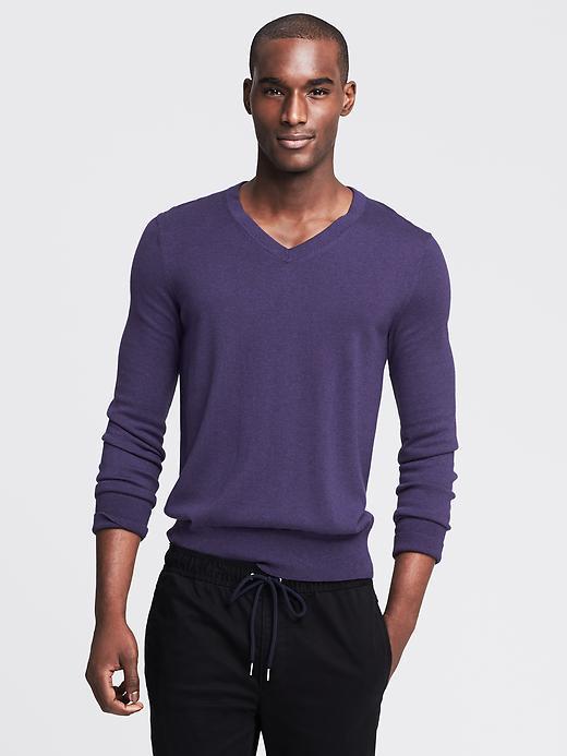 Banana Republic Mens Silk Cotton Cashmere Vee Pullover Size M Tall - Purple Fog