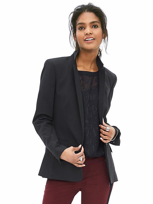 Banana Republic Womens Black Lightweight Wool One Button Blazer Size 0 - Black