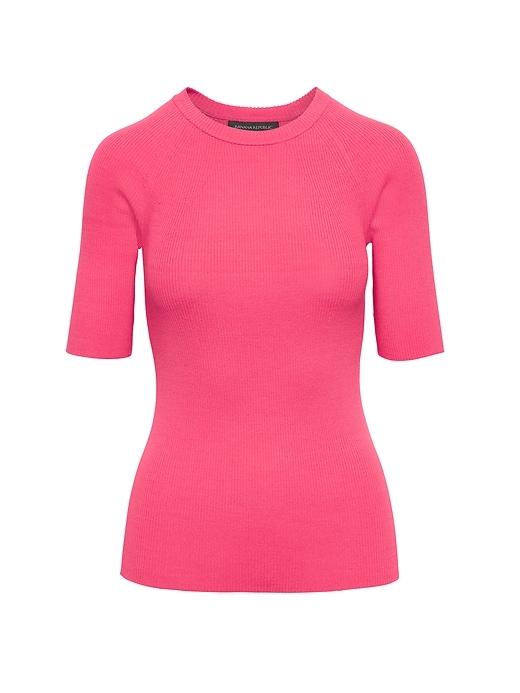 Banana Republic Womens Rib-knit Crew-neck Sweater Top Hot Bright Pink Size Xl