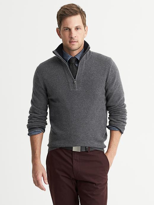 Banana Republic Cashmere Half Zip Pullover - Charcoal Heather