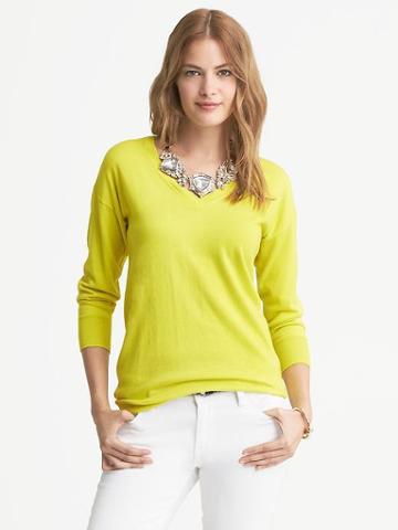Banana Republic Draped V Neck Pullover - Deep Neon Yellow
