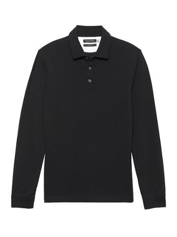 Banana Republic Mens Don';t-sweat-it Long-sleeve Polo Shirt Black Size L