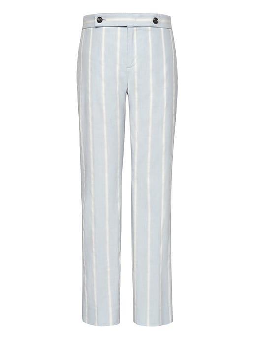 Banana Republic Womens Avery Straight-fit Stretch Linen-cotton Stripe Pant Light Blue Stripe Size 0
