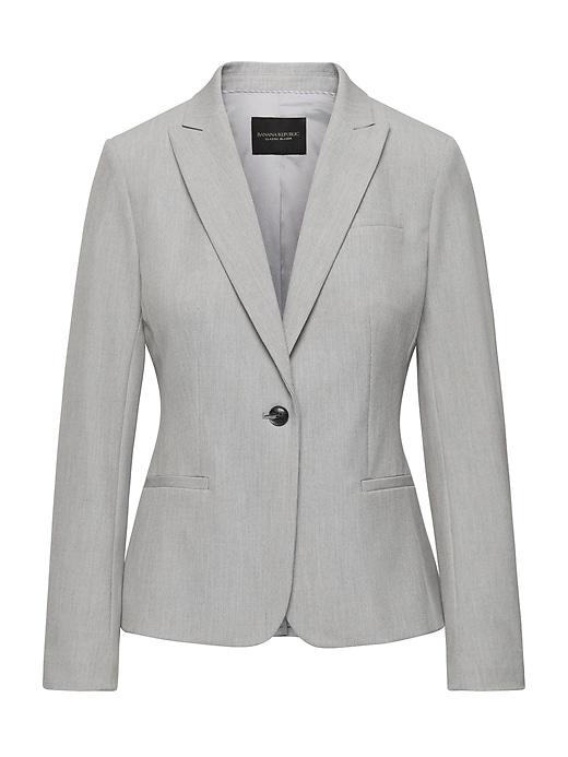 Banana Republic Womens Petite Classic-fit Machine-washable Birdseye Blazer Light Gray Size 6