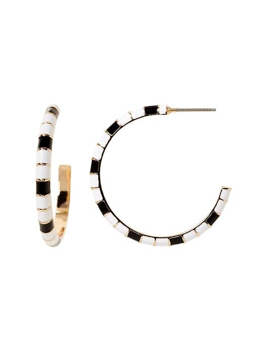 Banana Republic Womens Enamel Stripe Hoop Earring Black & White Size One Size