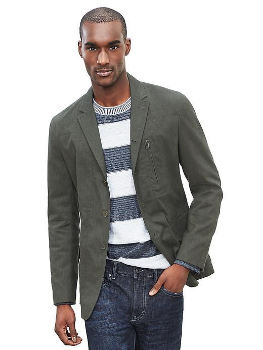Banana Republic Mens Modern Slim Olive Cotton Zip Blazer Size 36 Regular - Olive Branch