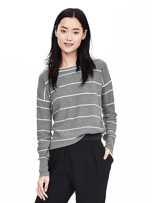 Banana Republic Womens Tipped Stripe Italian Cashmere Blend Sweater Size M - Gray Sky