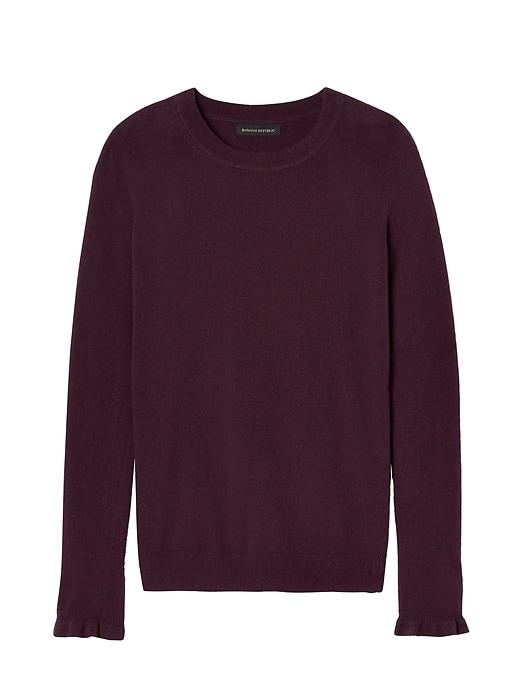 Banana Republic Womens Italian Superloft Ruffle Cuff Crew - Burgundy
