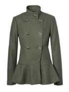 Banana Republic Womens Italian Melton Wool-blend Peplum-hem Coat New Army Green Size L