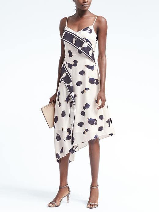 Banana Republic Womens Print Strappy Foldover Dress - White Print