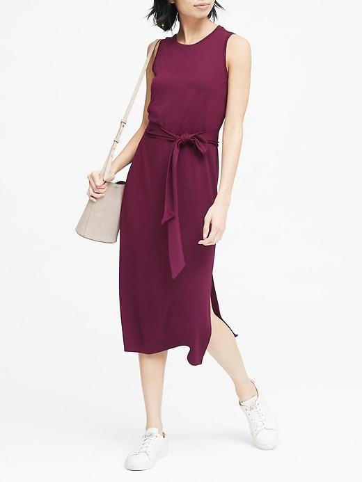 Banana Republic Womens Soft Ponte Midi Tank Dress With Side Slits Sour Cherry Red Size Xs