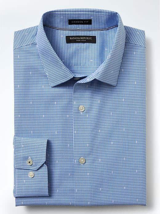Banana Republic Mens Camden Fit Non Iron Dobby Micro Print Shirt - Blue Voyage