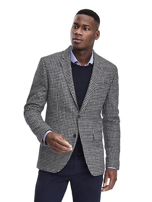 Banana Republic Mens Standard Navy Houndstooth Wool Sport Coat - Navy/charcoal