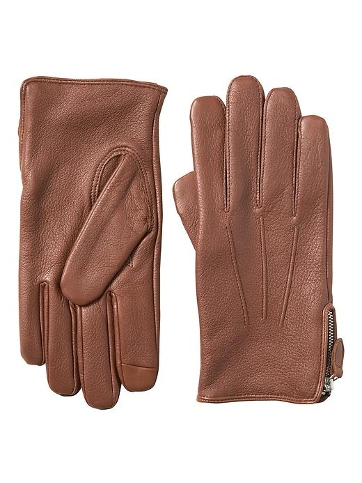Banana Republic Mens Moto Zip Leather Glove Cuoio Size M