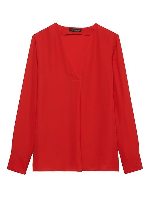 Banana Republic Womens Petite Drapey V-neck Top Ultra Red Size S