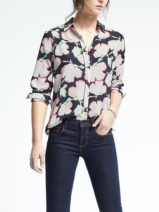 Banana Republic Womens Dillon Fit Floral Print Shirt - Navy