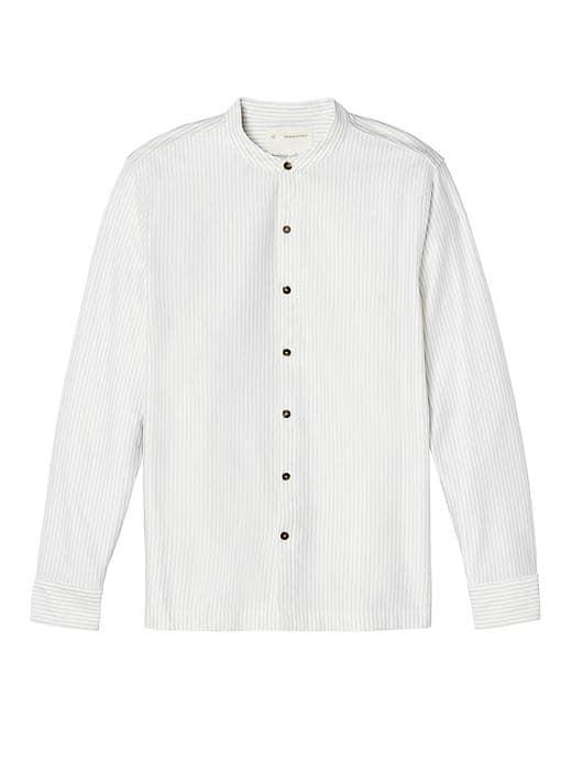 Banana Republic Mens Heritage Banded Collar Stripe Shirt - Light Tan