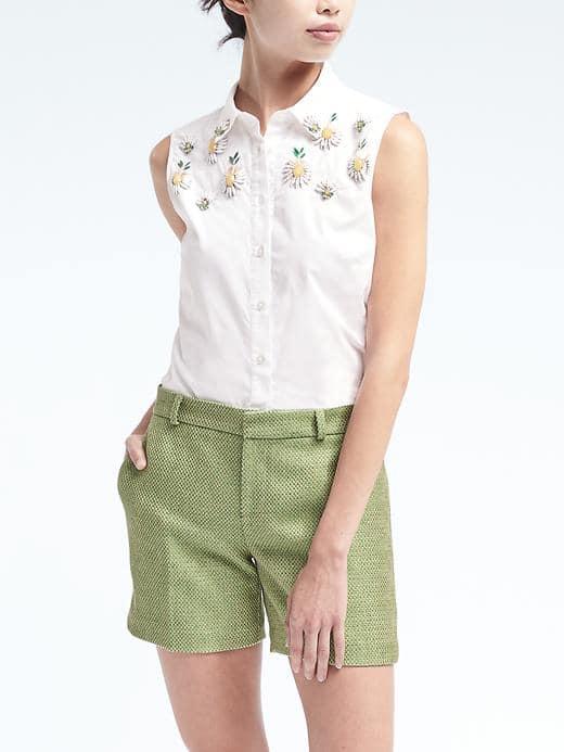 Banana Republic Womens Embellished Riley Fit Shirt - White