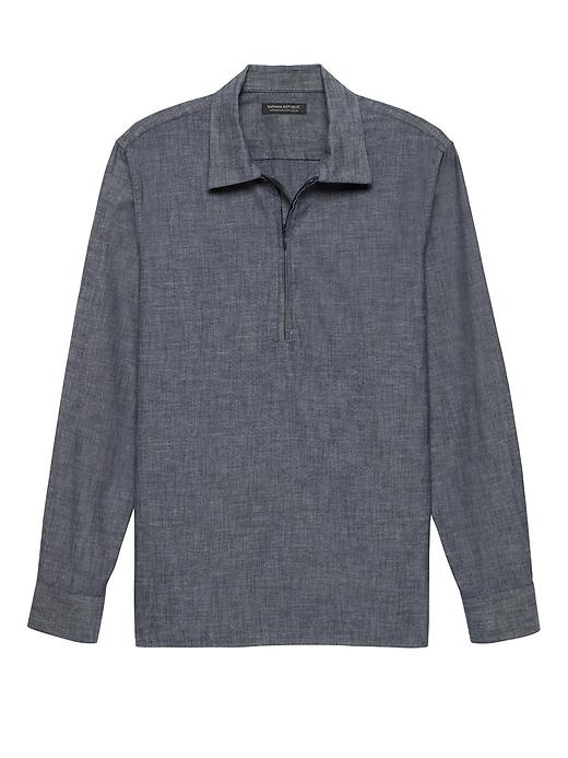 Banana Republic Mens Japan Online Exclusive Oversized Chambray Half-zip Shirt Washed Indigo Size M