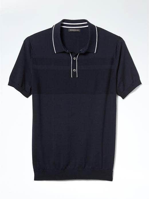 Banana Republic Mens Stripe Supima Cotton Sweater Polo - Navy