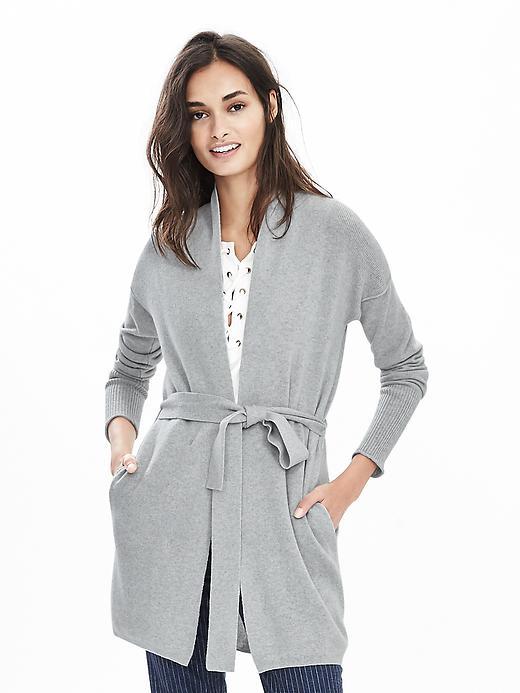 Banana Republic Womens Todd &amp; Duncan Belted Cashmere Cardigan Size L - Light Gray