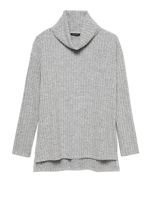 Banana Republic Womens Cozy Ribbed Turtleneck T-shirt Heather Gray Size Xl
