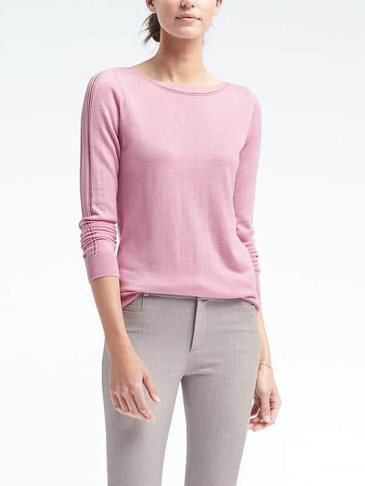 Banana Republic Womens Silk Cotton Boatneck Top - Pink Kiss