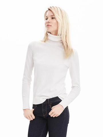 Banana Republic Womens Pima Cotton Cashmere Turtleneck Sweater Size L - White