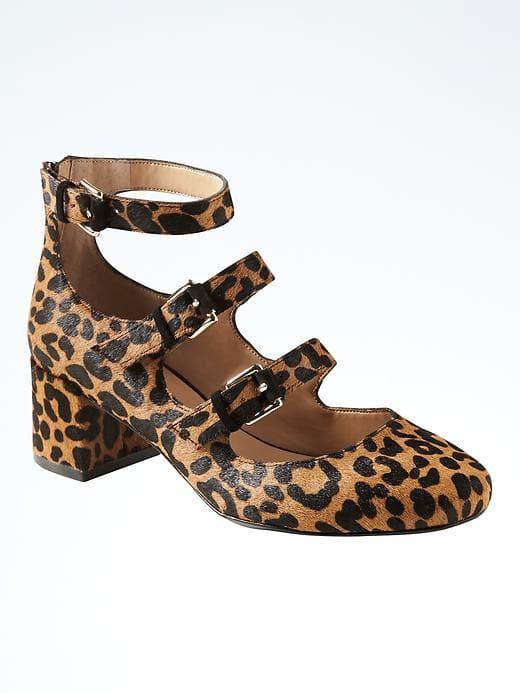 Banana Republic Strappy Mid Block Heel - Cheetah Print Haircalf