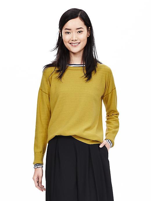 Banana Republic Tipped Italian Cashmere Blend Sweater Size L Petite - Celery