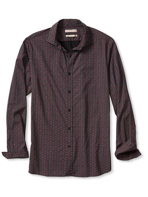 Banana Republic Mens Grant Fit Mini Plaisley Shirt Size M Tall - Black