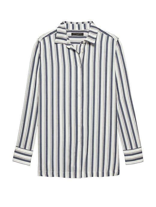 Banana Republic Womens Parker Tunic-fit Metallic Stripe Shirt Gray Stripe Size Xl