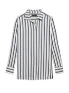 Banana Republic Womens Parker Tunic-fit Metallic Stripe Shirt Gray Stripe Size Xl