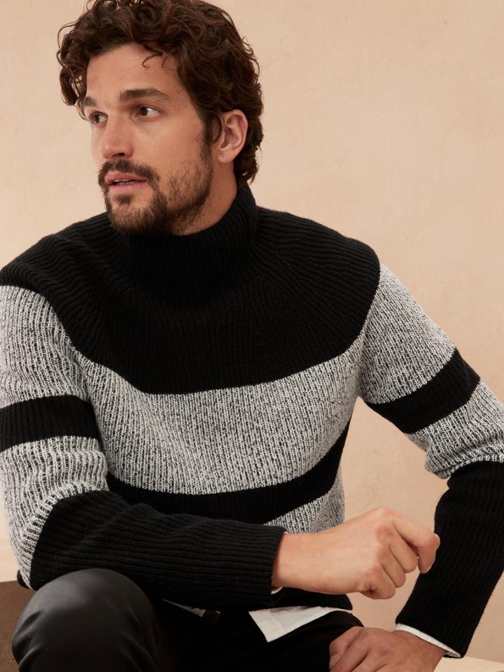 Italian Merino-blend Chest Stripe Sweater