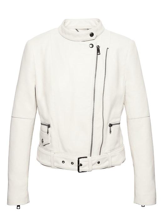 Banana Republic Womens Cropped Leather Moto Jacket White Size S