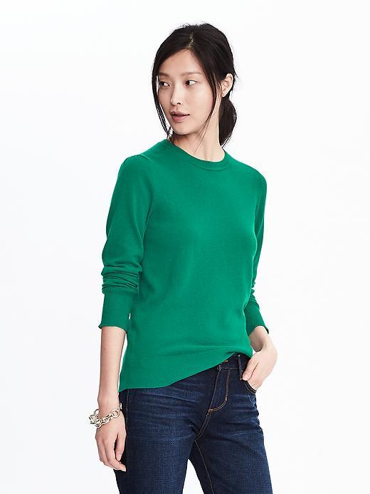 Banana Republic Womens Italian Cashmere Blend Puff Sleeve Crew Pullover - Emerald Green