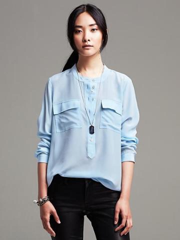 Banana Republic Light Silk Popover Blouse - Soft Blue