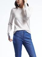 Banana Republic Womens Merino Semi Fitted Stripe Pullover Sweater - Light Gray