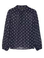 Banana Republic Womens Petite Sheer Dot Button-front Poet-sleeve Top Dark Night Polka Dot Size L